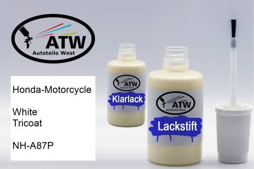 Honda-Motorcycle, White Tricoat, NH-A87P: 20ml Lackstift + 20ml Klarlack - Set, von ATW Autoteile West.